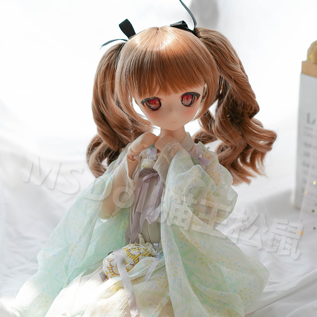 Ligth marrom cor anime estilo peruca para 1/3 bjd bonecas kawaii